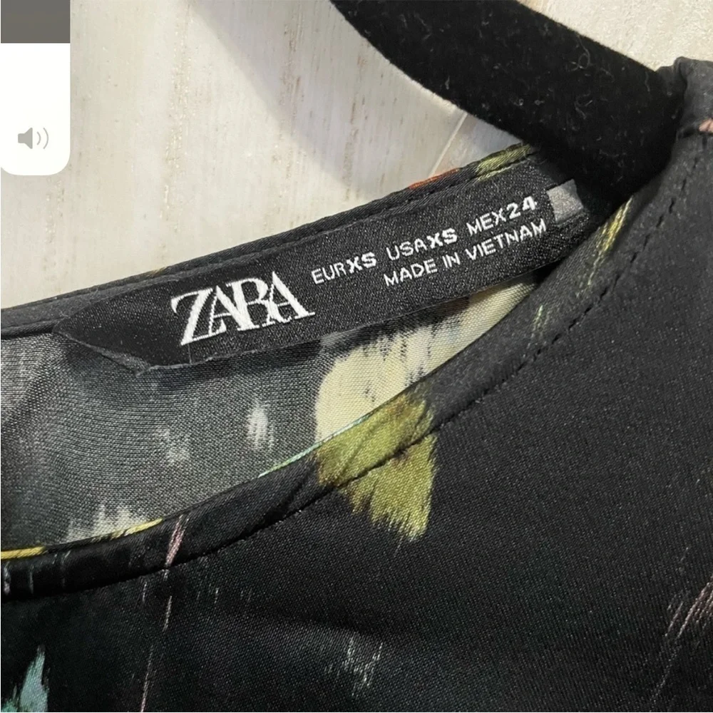 Zara Black Floral Ruffle‎ Mini Long Sleeves Dress Size XS - Picture 9 of 16